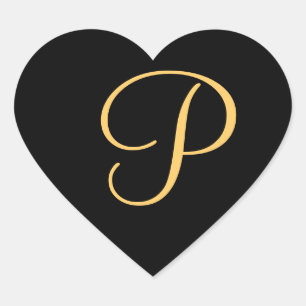 Monogram P, gouden initiaal P op zwart Hart Sticker