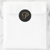 Monogram P, goudkleurig initiaal P op zwart, Ronde Sticker (Tas)