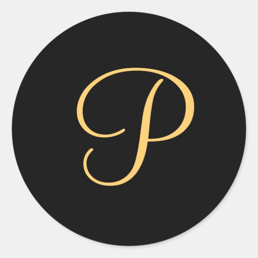Monogram P, goudkleurig initiaal P op zwart, Ronde Sticker (Voorkant)