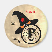 Monogram P Halloween Sky Witch Spiders Naam Magnet Magneet (Voorkant)