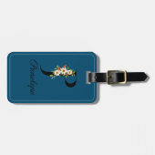 Monogram P kobalt waterverf bloem Bagagelabel (Voorkant horizontaal)