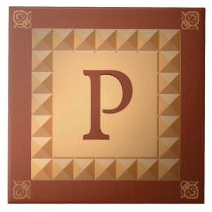Monogram P: Marquetry Effect Initiaal and Pattern Tegeltje