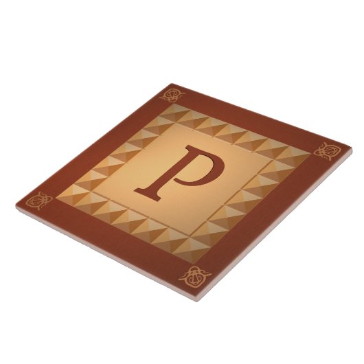 Monogram P: Marquetry Effect Initiaal and Pattern Tegeltje (Zijkant)