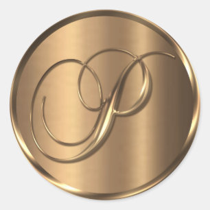 Monogram P NONMETALLIC Bronze Envelope Seal Ronde Sticker