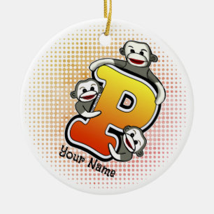 Monogram P Sock Monkey Keramisch Ornament