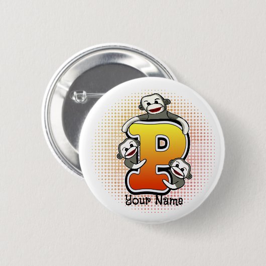 Monogram P Sock Monkey Ronde Button 5,7 Cm (Voorkant /achterkant)
