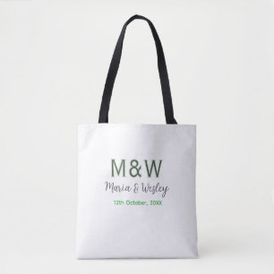 Monogram paar grijs groen moderne romantische date draagtas