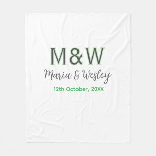 Monogram paar grijs groen moderne romantische date fleece deken