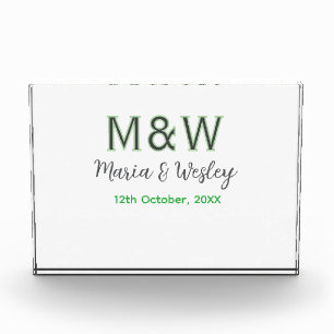 Monogram paar grijs groen moderne romantische date fotoblokken