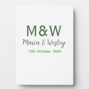 Monogram paar grijs groen moderne romantische date fotoplaat