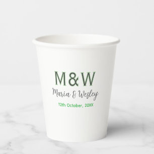 Monogram paar grijs groen moderne romantische date papieren bekers