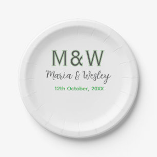 Monogram paar grijs groen moderne romantische date papieren bordje