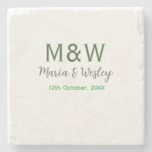 Monogram paar grijs groen moderne romantische date stenen onderzetter