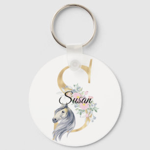 Monogram paard schattig bloemig meisjesachtig eque sleutelhanger