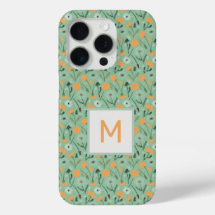 Monogram paardenbloem bloeit Sinaasappel bloemmoti iPhone 15 Pro Case