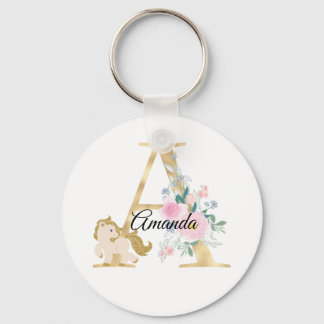 Monogram paardenpaardje met een schattige bloemrij sleutelhanger