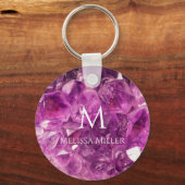Monogram Paars Amethyst Crystal Custom Name Gem Sleutelhanger (Voorkant)