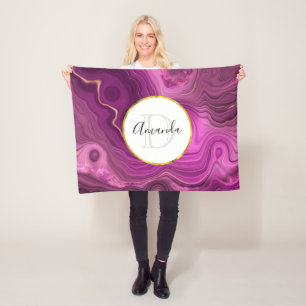 Monogram Paars Amethyst en goudhoudend Abstract Ag Fleece Deken