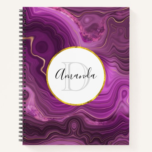 Monogram Paars Amethyst en goudhoudend Abstract Ag Notitieboek (Voorkant)