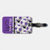 Monogram Paars Black Voetbal Patroon Bagagelabel (Achterkant horizontaal)