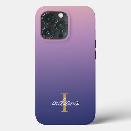 Monogram Paars Blauw Ombre Stijlvolle Script Naam Case-Mate iPhone Case (Achterkant)
