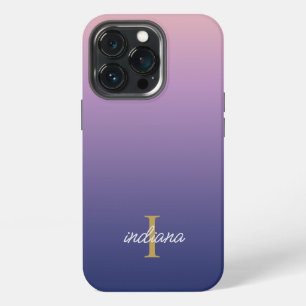 Monogram Paars Blauw Ombre Stijlvolle Script Naam iPhone 13 Pro Hoesje
