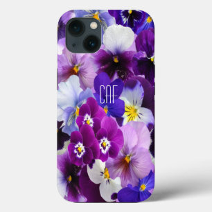 Monogram Paars Blauw Wit Viooltje Bloemig iPhone 13 Hoesje