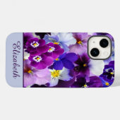Monogram Paars Blue White Pansy Floral Case-Mate iPhone Case (Achterkant (horizontaal))