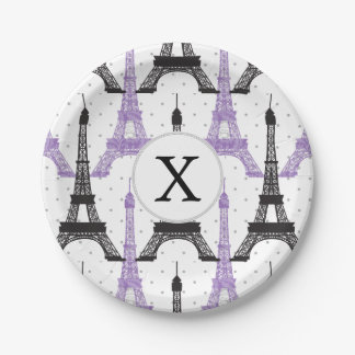 Monogram Paars Chic Eiffel Tower Patroon Papieren Bordje