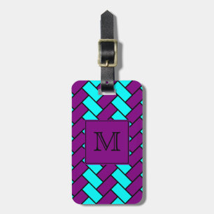 Monogram Paars en Aqua Herringbone Bagagelabel