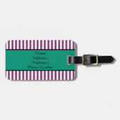 Monogram Paars en Emerald Green Stripes Pattern Bagagelabel (Voorkant horizontaal)