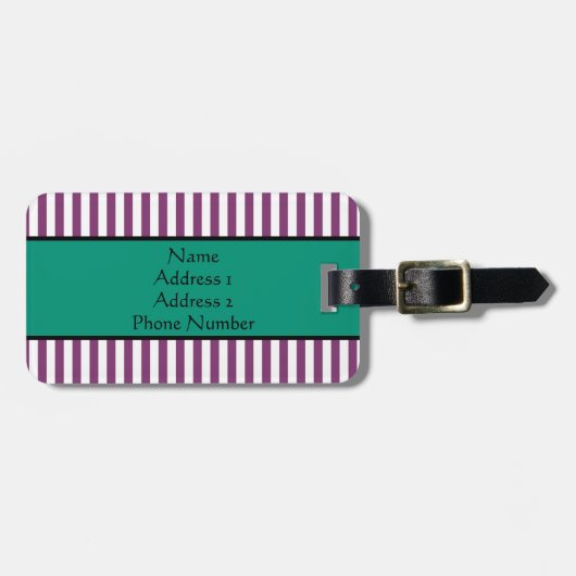 Monogram Paars en Emerald Green Stripes Pattern Bagagelabel (Voorkant horizontaal)