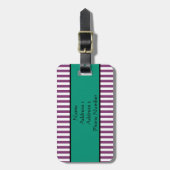 Monogram Paars en Emerald Green Stripes Pattern Bagagelabel (Voorkant verticaal)