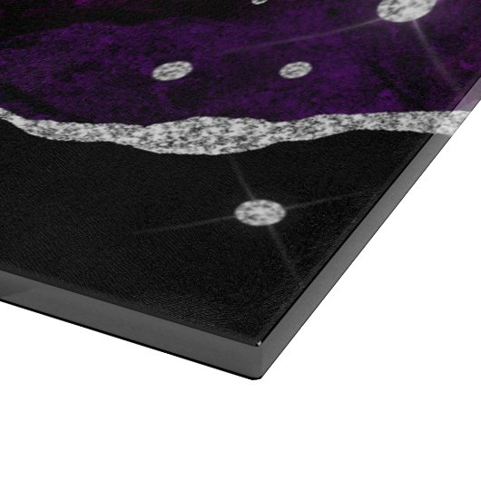 Monogram Paars en Faux Silver Glitter Marble Agate Snijplank (Hoek)