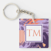 Monogram Paars en koraal Abstract Sleutelhanger (voorkant)