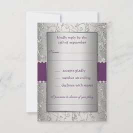 Monogram Paars en Zilveren Zwirl Weddenschap RSVP Kaartje