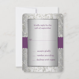 Monogram Paars en Zilveren Zwirl Weddenschap RSVP Kaartje