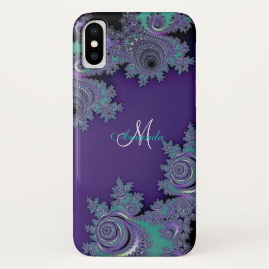 Monogram Paars Fractal Lace iPhone Case (Achterkant)