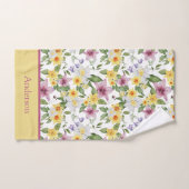 Monogram Paars Geel Wit Groen Bloemendesign Chic Bad Handdoek (Handdoek)
