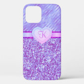 Monogram Paars Glitter Heart 2 Tone Case-Mate iPhone Case (Achterkant)