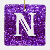 Monogram Paars Glitter Metallic Kerstmis Keramisch Ornament (Achterkant)