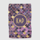 Monogram Paars Gold Mermaid Scales Trendy Golfhanddoek (Voorkant)