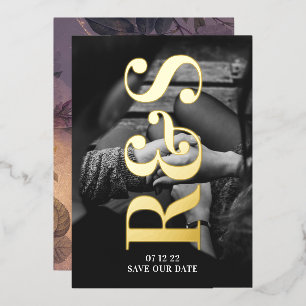 Monogram Paars Herfst Save The Date Folie Uitnodiging