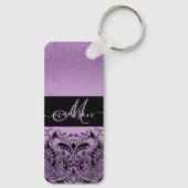 Monogram Paars Lavender Glitter Sleutelhanger (Achterkant)