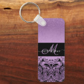 Monogram Paars Lavender Glitter Sleutelhanger (Voorkant)