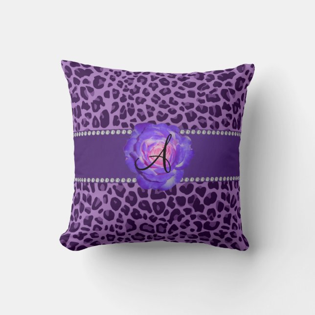 Monogram paars leopard paars roos kussen (Voorkant)