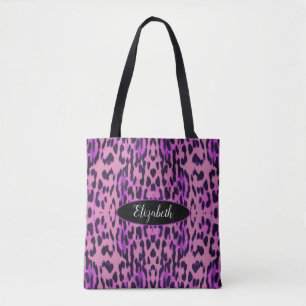 Monogram Paars Leopard Print Pattern Draagtas