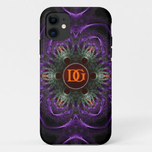 Monogram Paars Middeleeuwse Bloem iPhone 5 11 Hoesje