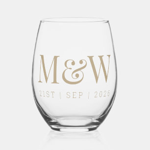 Monogram Paar's Modern Initialen Gouden Bruiloft Wijnglas Zonder Voet