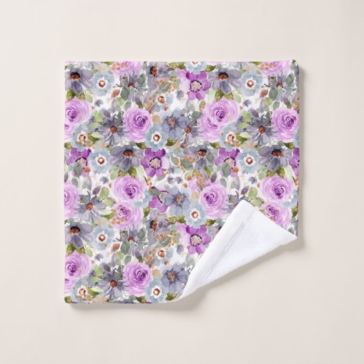 Monogram Paars Roze Blauw Aquarel Bloemig  Bad Handdoek (Wasdoekje)
